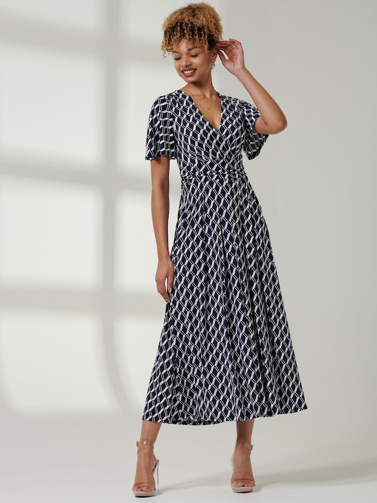 Jolie Moi Blue Print Angel Sleeve Jersey Midaxi Dress - Image 1 of 7