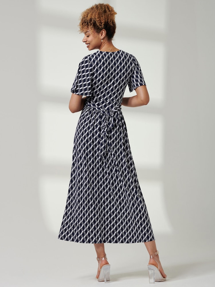 Jolie Moi Blue Print Angel Sleeve Jersey Midaxi Dress - Image 2 of 7