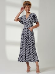 Jolie Moi Blue Print Angel Sleeve Jersey Midaxi Dress - Image 3 of 7