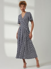 Jolie Moi Blue Print Angel Sleeve Jersey Midaxi Dress - Image 4 of 7
