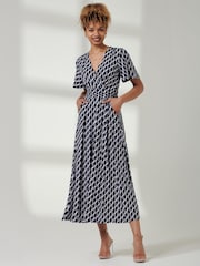 Jolie Moi Blue Print Angel Sleeve Jersey Midaxi Dress - Image 5 of 7