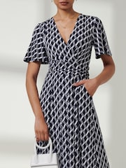Jolie Moi Blue Print Angel Sleeve Jersey Midaxi Dress - Image 6 of 7