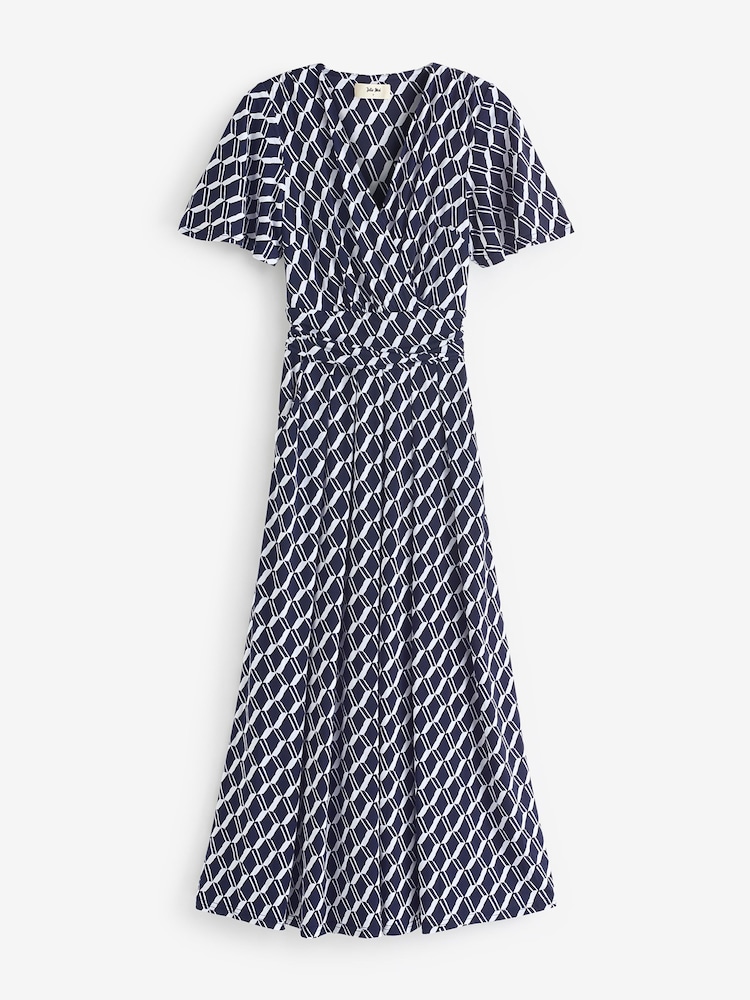 Jolie Moi Blue Print Angel Sleeve Jersey Midaxi Dress - Image 7 of 7