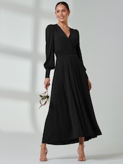Jolie Moi Black Long  Sleeve Soft Silky Jersey Maxi Dress - Image 1 of 6