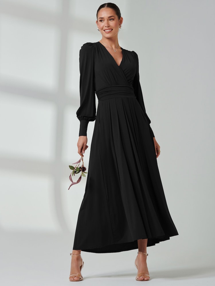 Jolie Moi Black Long  Sleeve Soft Silky Jersey Maxi Dress - Image 1 of 6