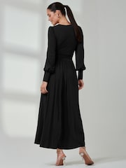 Jolie Moi Black Long  Sleeve Soft Silky Jersey Maxi Dress - Image 2 of 6