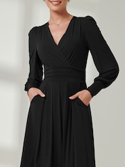 Jolie Moi Black Long  Sleeve Soft Silky Jersey Maxi Dress - Image 3 of 6