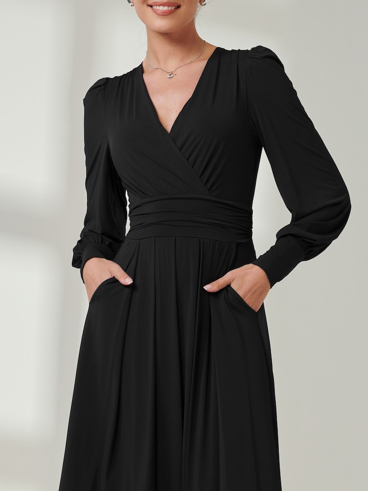 Jolie Moi Black Long  Sleeve Soft Silky Jersey Maxi Dress - Image 3 of 6