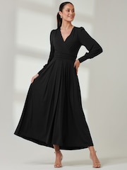 Jolie Moi Black Long  Sleeve Soft Silky Jersey Maxi Dress - Image 4 of 6