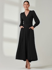 Jolie Moi Black Long  Sleeve Soft Silky Jersey Maxi Dress - Image 5 of 6