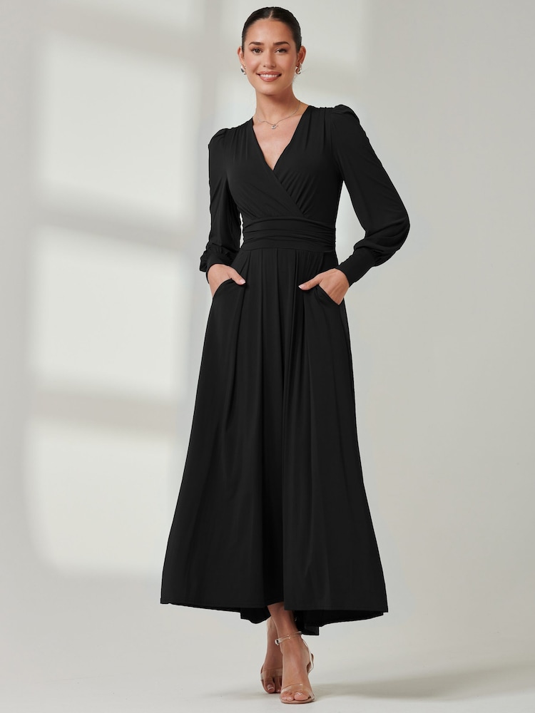 Jolie Moi Black Long  Sleeve Soft Silky Jersey Maxi Dress - Image 5 of 6