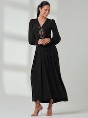 Jolie Moi Black Long  Sleeve Soft Silky Jersey Maxi Dress - Image 6 of 6