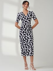Jolie Moi Black Puff Sleeve Bodycon Midi Dress - Image 1 of 6