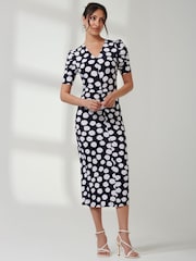 Jolie Moi Black Puff Sleeve Bodycon Midi Dress - Image 5 of 6