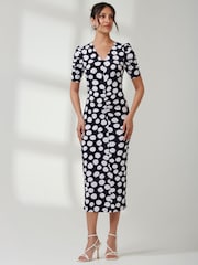 Jolie Moi Black Puff Sleeve Bodycon Midi Dress - Image 6 of 6