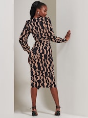 Jolie Moi Brown Jersey Wrap Slit Pencil Dress - Image 2 of 6