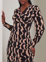 Jolie Moi Brown Jersey Wrap Slit Pencil Dress - Image 3 of 6