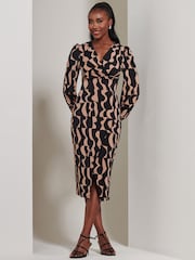 Jolie Moi Brown Jersey Wrap Slit Pencil Dress - Image 6 of 6