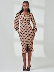 Jolie Moi Black Print Long Sleeve Jersey Pencil Dress - Image 1 of 6