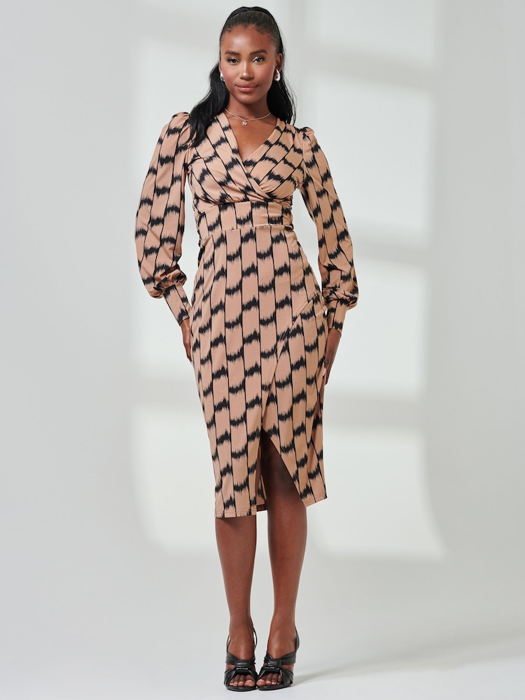 Jolie Moi Black Print Long Sleeve Jersey Pencil Dress - Image 1 of 6