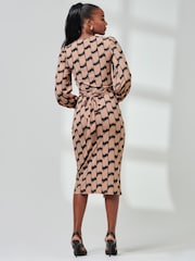 Jolie Moi Black Print Long Sleeve Jersey Pencil Dress - Image 2 of 6