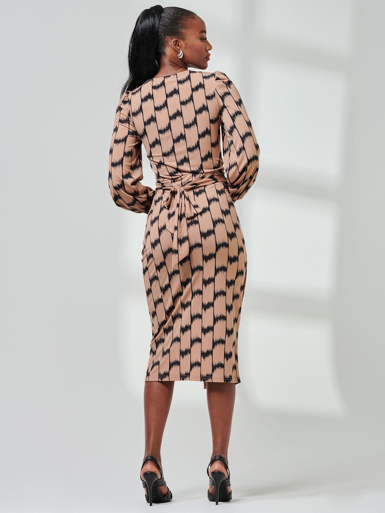 Jolie Moi Black Print Long Sleeve Jersey Pencil Dress - Image 2 of 6