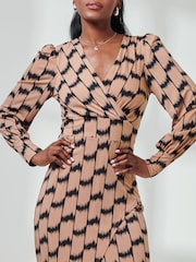 Jolie Moi Black Print Long Sleeve Jersey Pencil Dress - Image 3 of 6