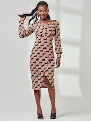 Jolie Moi Black Print Long Sleeve Jersey Pencil Dress - Image 5 of 6