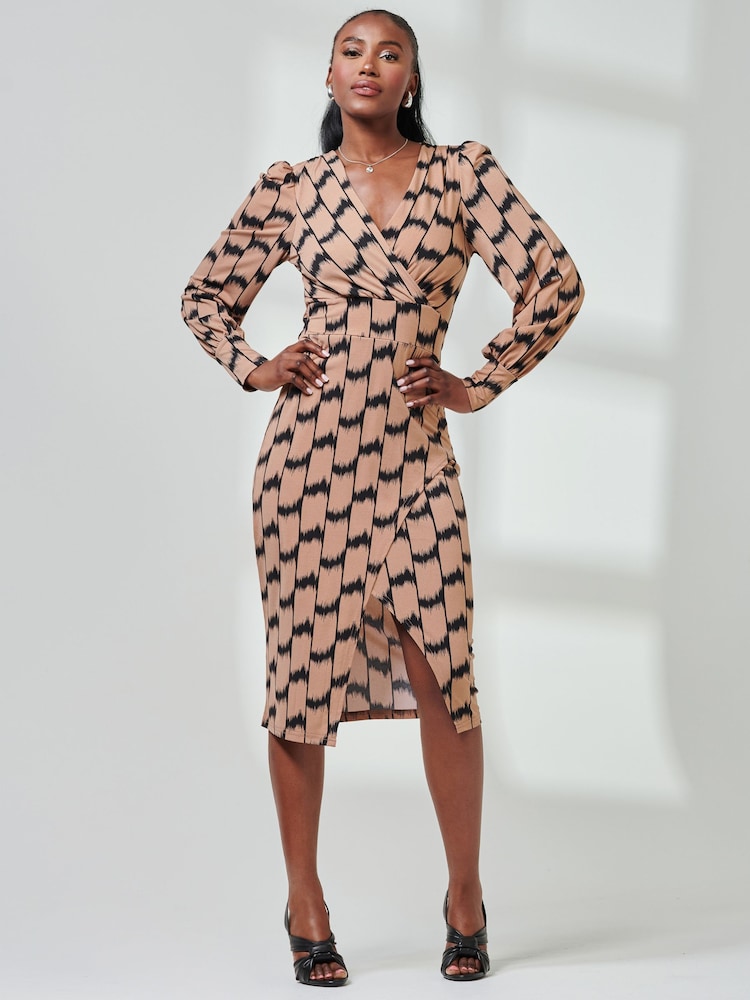 Jolie Moi Black Print Long Sleeve Jersey Pencil Dress - Image 6 of 6