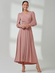 Jolie Moi Pink Long  Sleeve Soft Silky Jersey Maxi Dress - Image 1 of 6