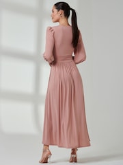 Jolie Moi Pink Long  Sleeve Soft Silky Jersey Maxi Dress - Image 2 of 6