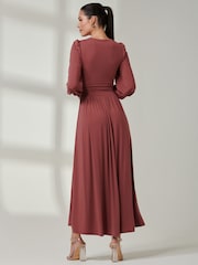 Jolie Moi Red Long  Sleeve Soft Silky Jersey Maxi Dress - Image 2 of 6