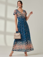Jolie Moi Blue Ombre Floral Print Mesh Maxi Dress - Image 1 of 7