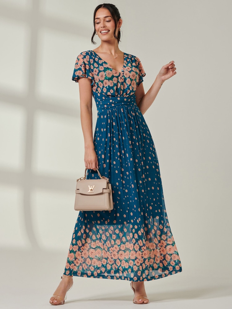 Jolie Moi Blue Ombre Floral Print Mesh Maxi Dress - Image 1 of 7 Jolie Moi Blue Ombre Floral Print Mesh Maxi Dress - Image 1 of 7