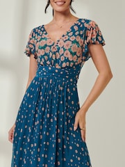 Jolie Moi Blue Ombre Floral Print Mesh Maxi Dress - Image 6 of 7