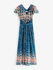 Jolie Moi Blue Ombre Floral Print Mesh Maxi Dress - Image 7 of 7