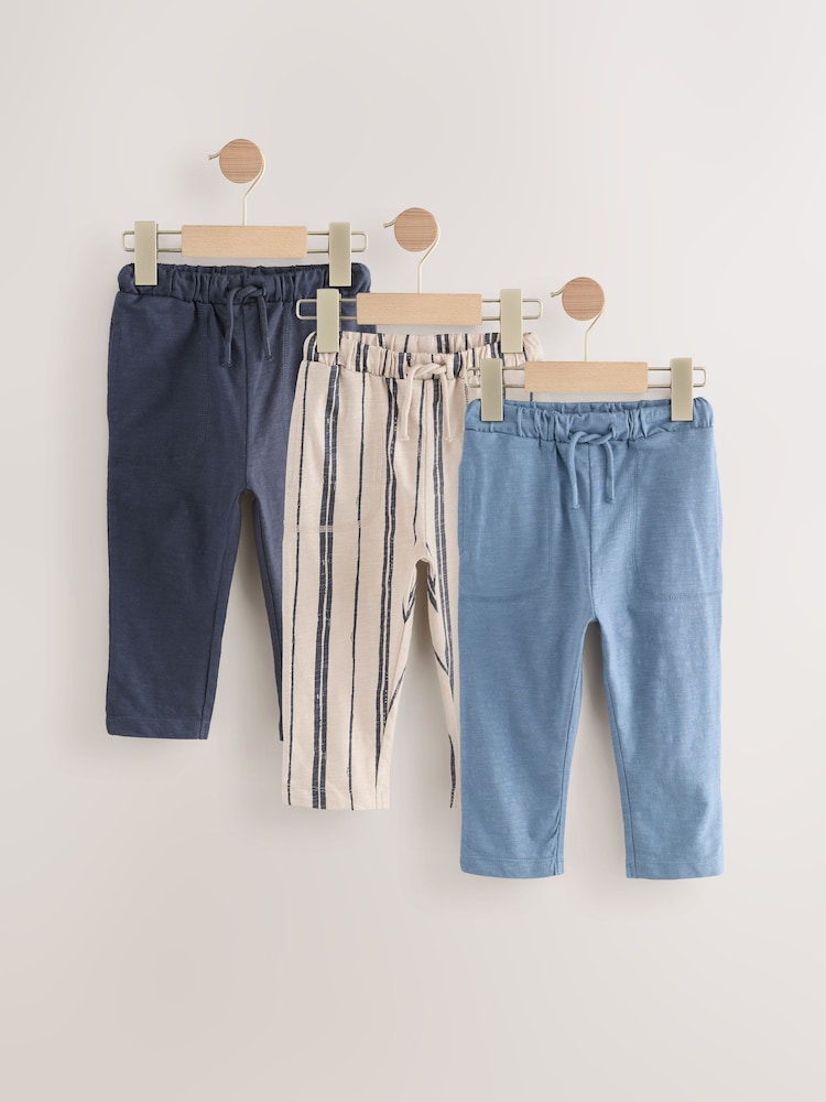 Blue/Navy Blue/ Stripe 100% Cotton Lightweight Jersey Joggers (3mths-7yrs) - Image 1 of 7
