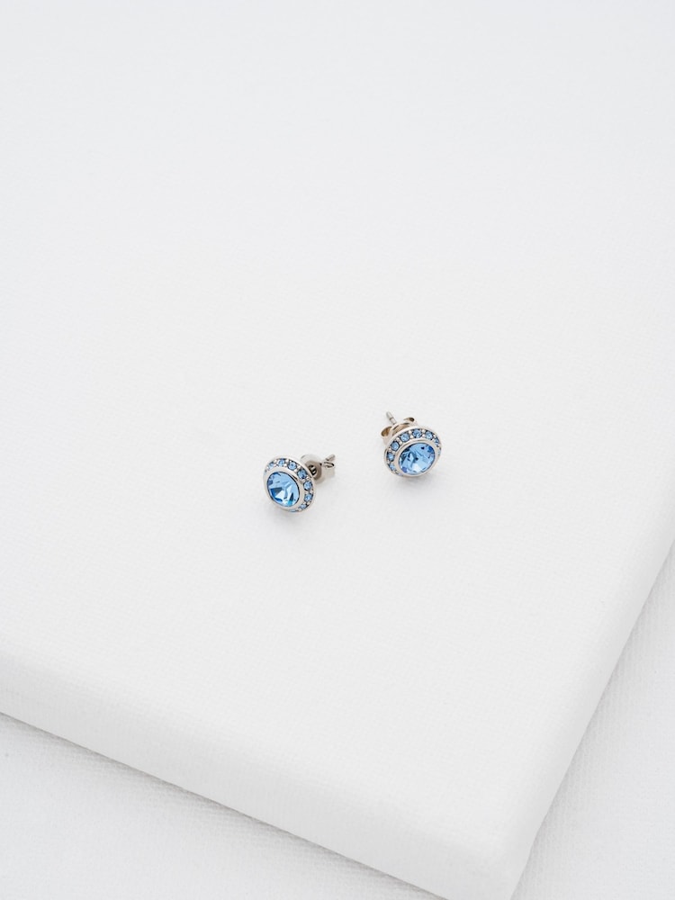 Ted Baker Silver/Blue SOLETIA: Solitaire Sparkle Crystal Stud Earrings - Image 1 of 7