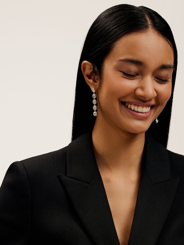 Ted Baker Silver Tone Sorella Solitaire Sparkle Crystal Long Drop Earrings - Image 7 of 7
