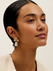 Ted Baker Gold Tone Florelle Pearl Flower Drop Earrings - Image 1 of 6