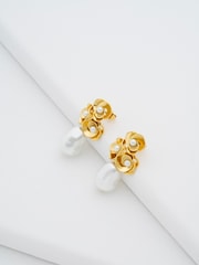 Ted Baker Gold Tone Florelle Pearl Flower Drop Earrings - Image 4 of 6