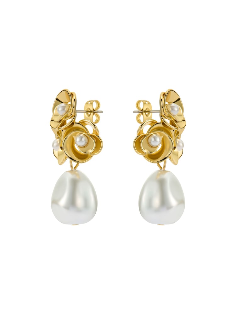 Ted Baker Gold Tone Florelle Pearl Flower Drop Earrings - Image 5 of 6