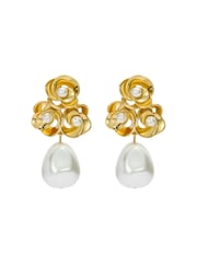 Ted Baker Gold Tone Florelle Pearl Flower Drop Earrings - Image 6 of 6