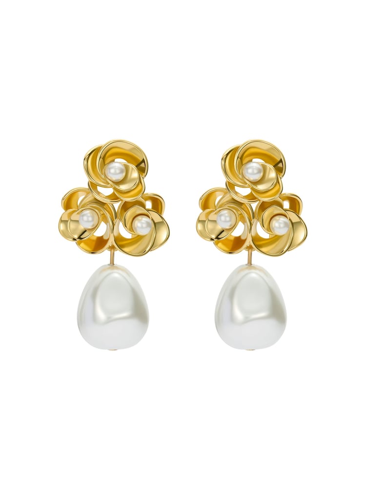 Ted Baker Gold Tone Florelle Pearl Flower Drop Earrings - Image 6 of 6