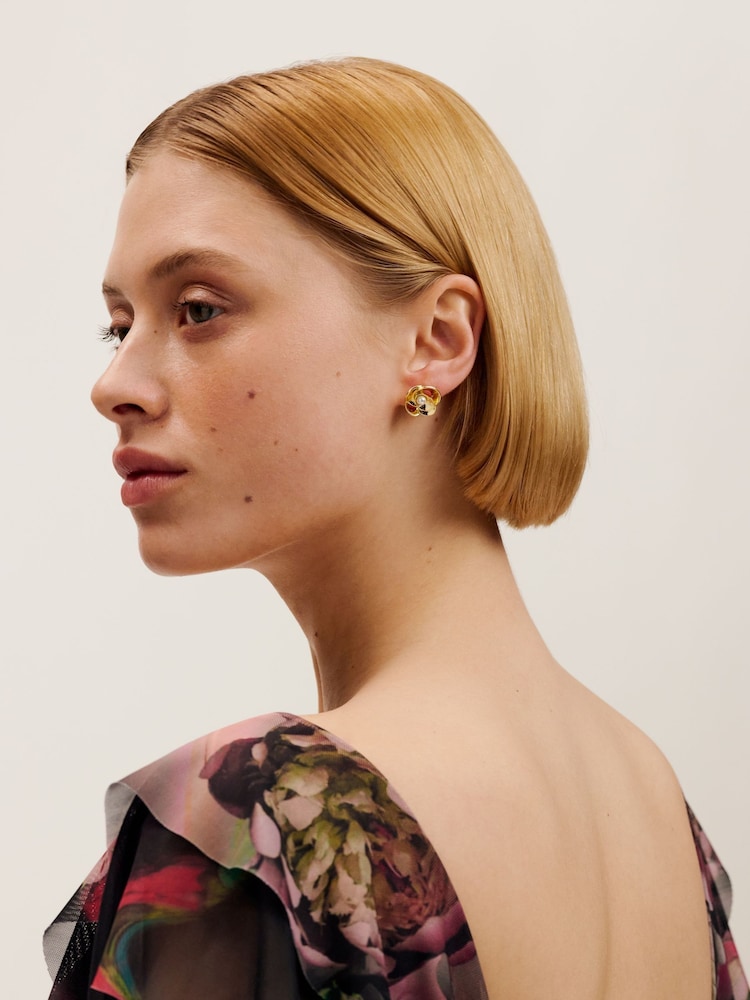 Ted Baker Gold Tone Flores Pearl Flower Statement Stud Earrings - Image 7 of 7