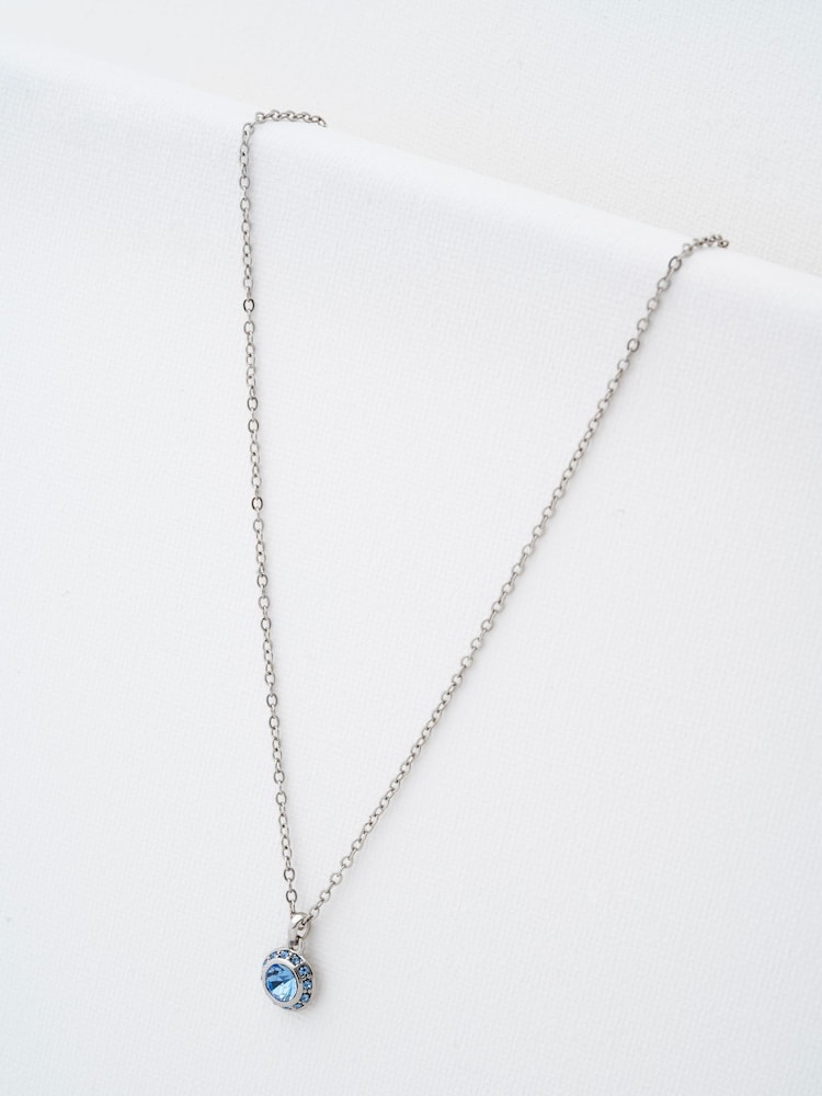 Ted Baker Silver/Blue SOLTELL: Solitaire Sparkle Crystal Pendant Necklace - Image 1 of 6