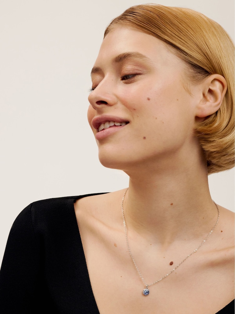 Ted Baker Silver/Blue SOLTELL: Solitaire Sparkle Crystal Pendant Necklace - Image 6 of 6