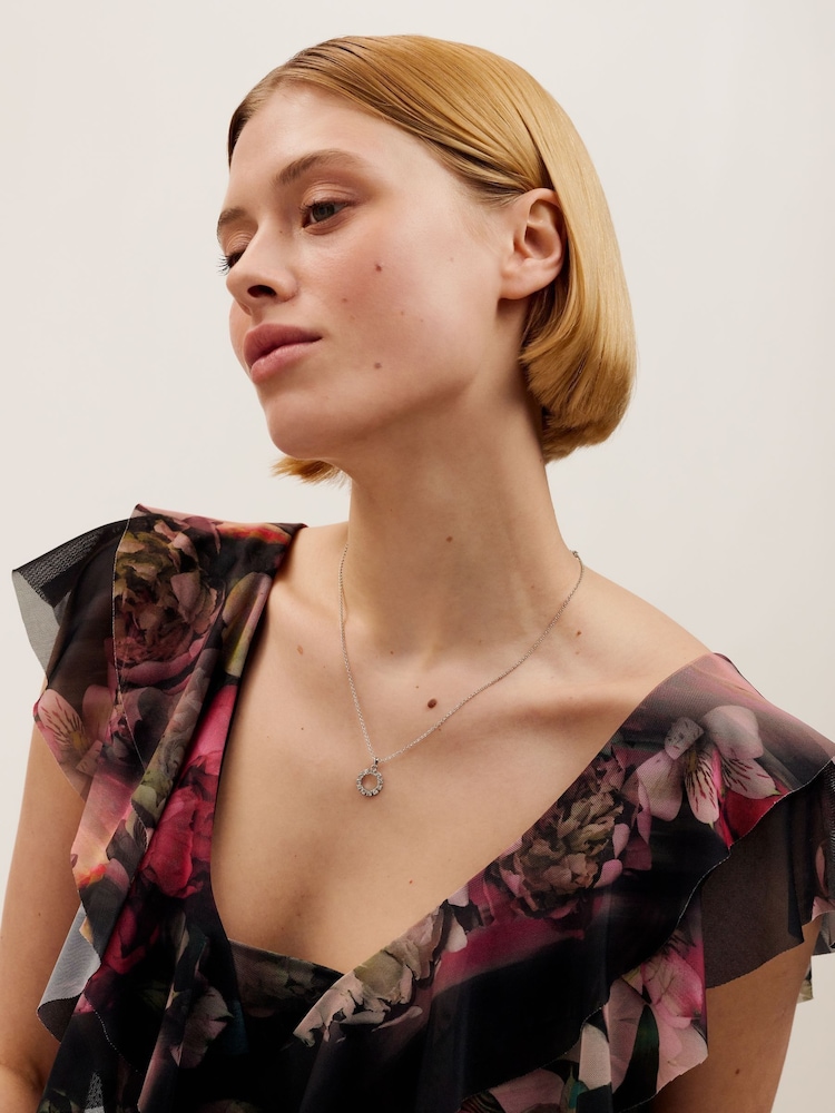 Ted Baker Silver Tone Haloan Halo Crystal Pendant Necklace - Image 4 of 4