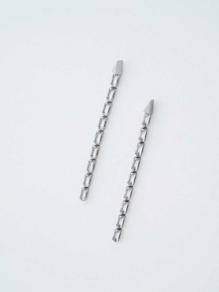 Ted Baker Silver Tone Isalie Crystal Baguette Slinky Drop Earrings - Image 1 of 7