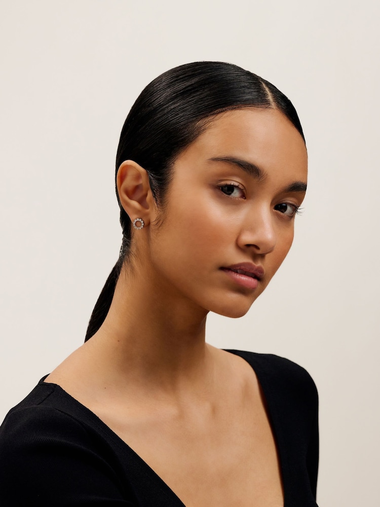 Ted Baker Silver Tone Haliana Halo Crystal Stud Earrings - Image 5 of 5